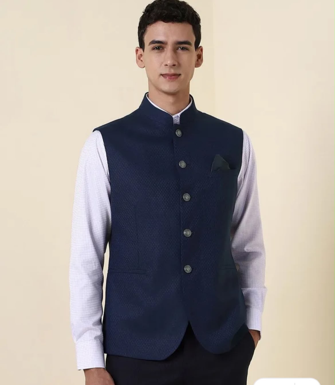 Allen Solly Woven Nehru Jacket – Navy Blue